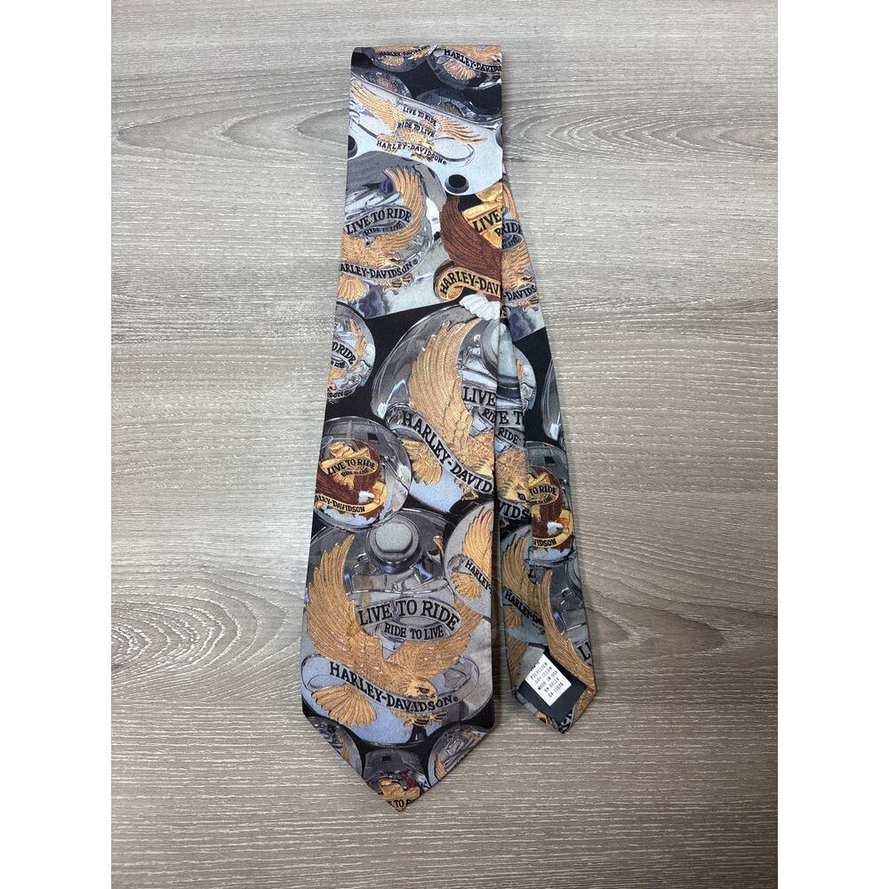 Ralph Marlin Harley-Davidson "Live to Ride"‎ Men's Polyester Tie- EUC